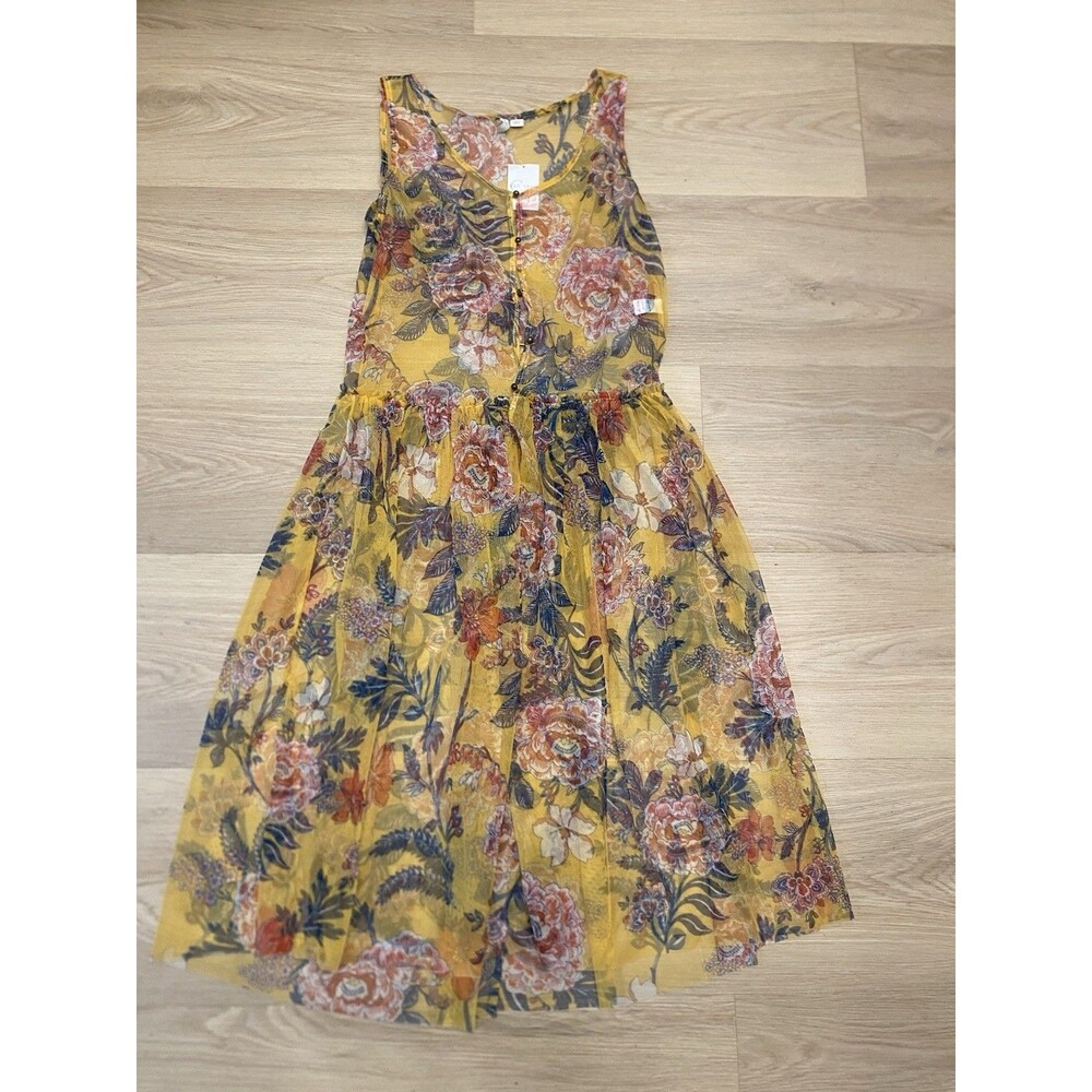 EST 1946 Womens Floral Sleeveless Top With Button Closure Yellow Size Small